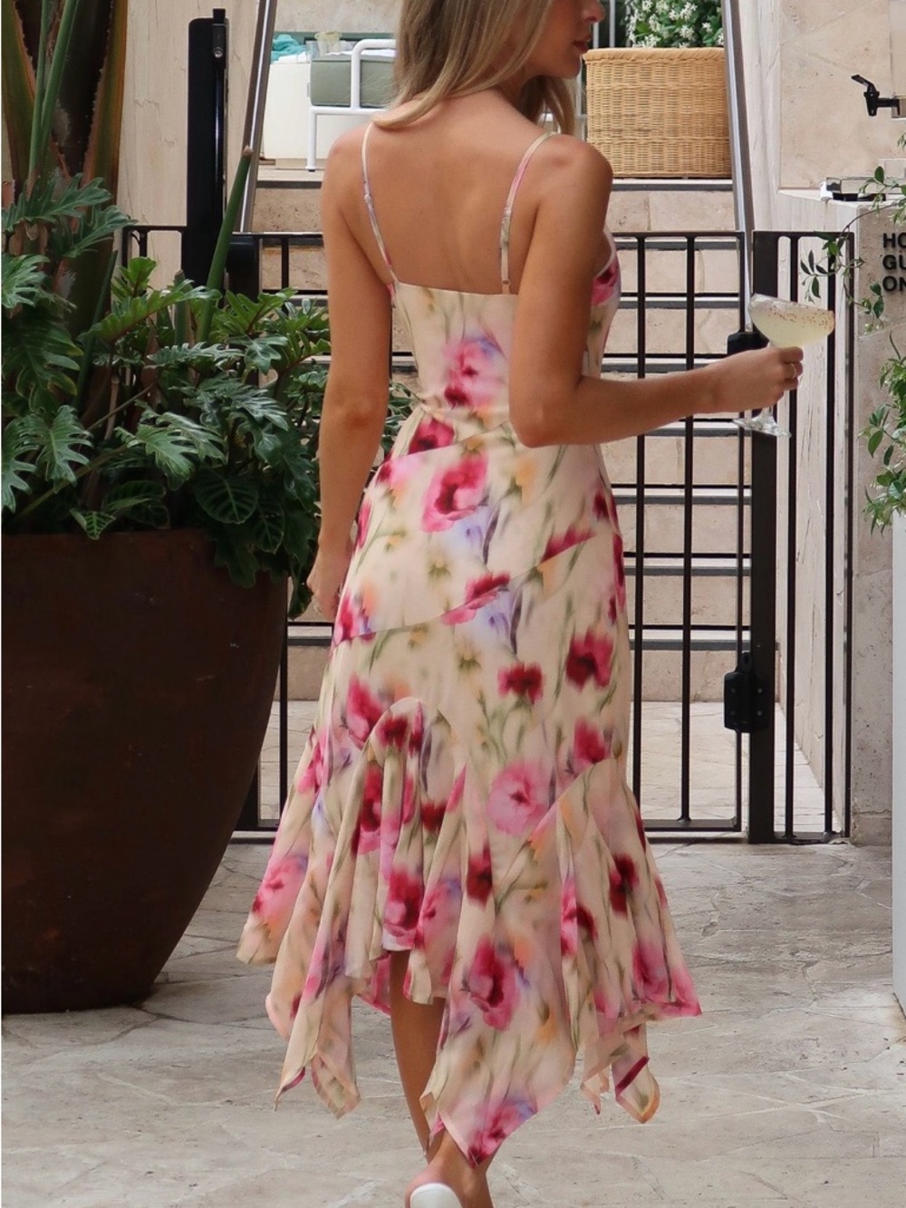 Floral Slip Midi Dress in Cream and Pink - Picture 2 of 5